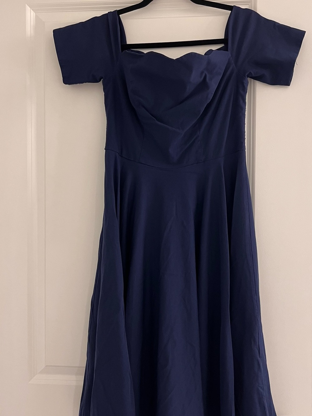 Belle Poque Navy Blue 1940s Retro Swing Dress Smocked Back - Size Medium